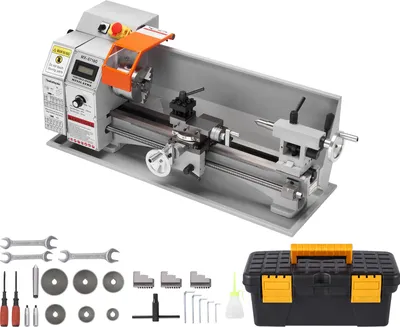 Image de SucceBuy Tour à métaux 7'' x 16'', 800W Tour de précision Benchtop Power, 150-2500 RPM Vitesse variable, 3.9'' 3 mandrins Boîte à outils