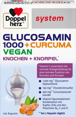 Obrázek produktu pro Doppelherz system Glukosamin 1000 + Curcuma veganské kapsle pro kosti a chrupavky, 120 kapslí