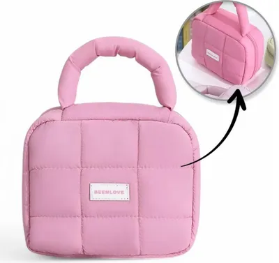 Productafbeelding van ECARLA make-uptas voor dames - Gesteepte tas met handvat, roze, model KS139R
