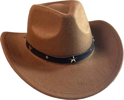 Produktbild von Western-Cowboyhut für Damen und Herren, breitkrempiger Strandhut, hochgekrempelter Filzhut (Fedora) mit Sternenband