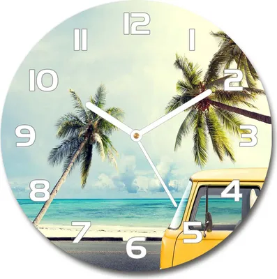 Produktbild von Wanduhr aus Glas 30fi Glasbild Glasuhr Gehärtetes Glas - weisse-zeiger - Van beach