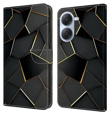 Image de Étui de protection en simili cuir pour Xiaomi Redmi A7 4G, type portefeuille, avec motif imprimé, noir et or