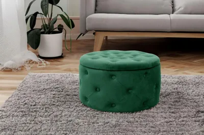 Produktbild von SELMIRA runder Hocker mit Stauraum – Flaschengrün