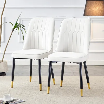 Produktbild von MODFU Esszimmerstuhl 2er-Set,Polstersessel mit Rückenlehne,Küchenstuhl mit Metallbeinen für Bürostuhl,Esszimmer und Küche,Weiß + Schwarz