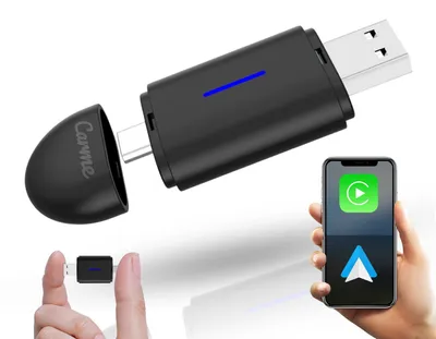 Produktbild von CarMe Mini 2-in-1 CarPlay Adapter - CarPlay Dongle - Auto Adapter - Wireless - Für Apple & Android - USB-A & USB-C - Schwarz
