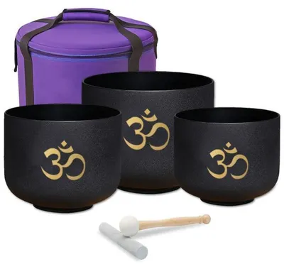 Produktbild von keepdrum Klangschalen-Set OM Pro Schwarz 3-Chakren Set mit Zubehör