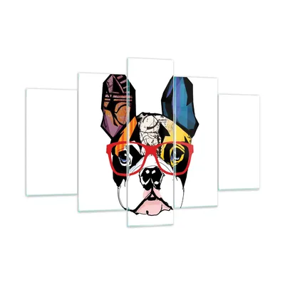 Produktbild von Bilder auf glas - Hund Brille Bunt Bulldogge - 150x100cm - Glasbilder - Wandbilder - Kunstdruck - zum Aufhängen bereit - Wanddekoration aus Glas - Glas Bilder - Wandbild auf Glas - GEA150x100-3206
