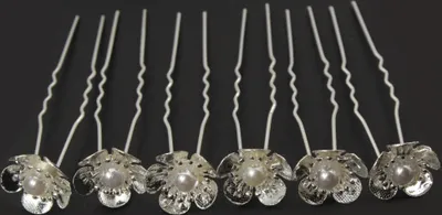 Produktbild von 6 Haarnadeln Perle Blume Hairpins Silber