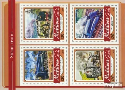 Produktbild von Briefmarken Malediven 2017 Mi 6838-6841 Kleinbogen (kompl. Ausg.) postfrisch Dampflokomotiven