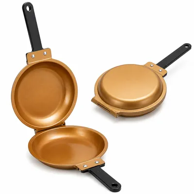 Produktbild von Pfannkuchenmaker, doppelseitige Antihaft-Pfanne,klappbare Wendepfanne,für mexikanische Tacos,Steak,Eier,Kuchen,Frühstückspfanne mit wenig Rauch (gold)