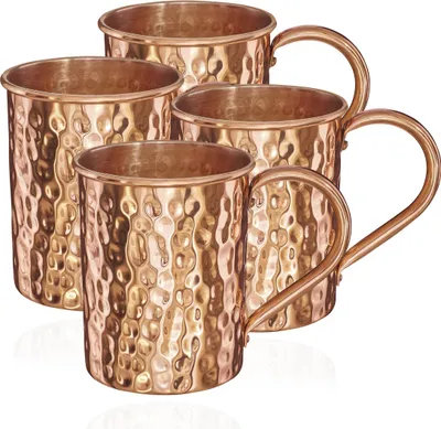 Produktbild von 4x 145g Kupferbecher reines Kupfer (100%) Kupfertasse Zylinder Moscow Mule 500ml