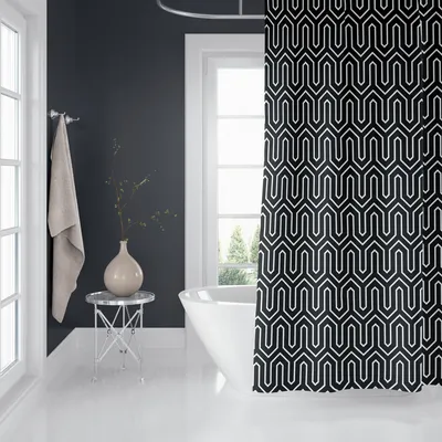 Produktbild von Textil Duschvorhang Ethnic Schwarz Weiss 120x200 cm, inkl. Duschvorhangringe inkl. Beschwerung