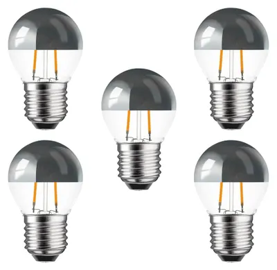 Produktbild von 5 x LED Filament Tropfen Leuchtmittel 2W = 25W E27 Kopfspiegel Silber Glühfaden Warmweiß 2700K