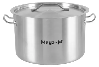 Zdjęcie produktu dla Garnek gastronomiczny niski ze stali nierdzewnej z pokrywką Mega-M Standard 23l 35x22 cm