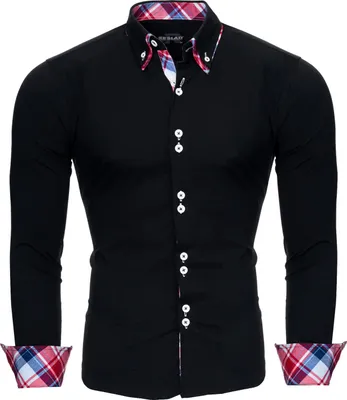 Produktbild von Reslad Herren Hemd Button-Down Slim Fit Kontrast Langarmhemd RS-7015 Schwarz M