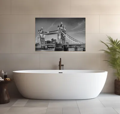 Produktbild von Wallario wasserfestes Poster selbstklebend 91,50 x 61 cm, Tower  Bridge  bei  Gewitter  in  schwarz-weiß, Badezimmerposter Spritzschutz mit Hochglanzoberfläche in Glasoptik