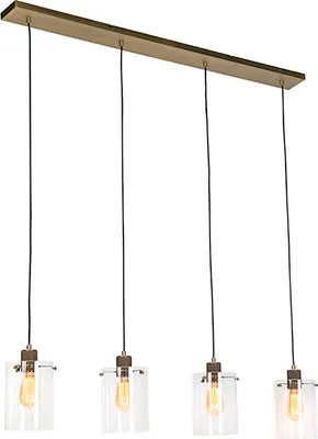 Produktbild von QAZQA - Modern Skandinavische Hängelampe I Pendellampe I Pendelleuchte Bronze mit Glas 4-flammig-Licht - Kuppel I Wohnzimmer I Schlafzimmer - Stahl Länglich - LED geeignet E27