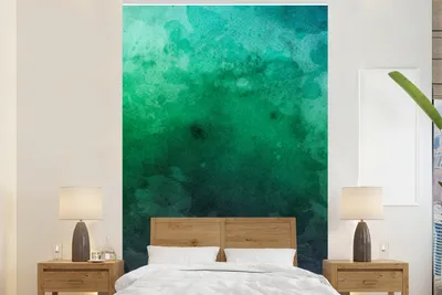 Produktbild von MuchoWow® Fototapete für Wohnzimmer oder Schlafzimmer Wandtapete Vinyl Motivtapete Aquarell - Grün - Blau - 195x300 cm - Das Hintergrundbild