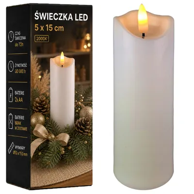 Produktbild von MasterLED LED Stumpenkerze 15 cm weiß, Flammeneffekt 2000 K, 2x AA, IP20