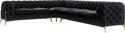 Produktbild von S-STYLE MÖBEL - Chesterfield Ecksofa Nova mit Goldene Metall Füßen aus Schwarz Samtstoff -  Ottomane links, B/T/H: 323 cm/ 264 cm/ 75 cm
