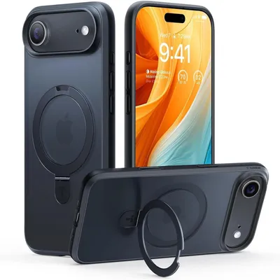 Image de Coque de protection pour iPhone 17 Air, compatible MagSafe, protection renforcée, support intégré, couleur noire