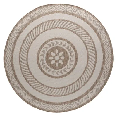 Image de Volero - Tapis d’extérieur rond en jute – Nusa Medallion Beige/Crème - Ø 160cm