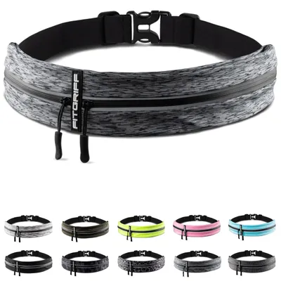 Produktbild von Fitgriff® Laufgürtel für Handy - Lauftasche Jogging, Hüfttasche, Sportgürtel, Running Belt zum Joggen, Laufen, Sport, Fitness - passend für alle Smartphones (Grey 2, 62-90cm Bauchumfang)