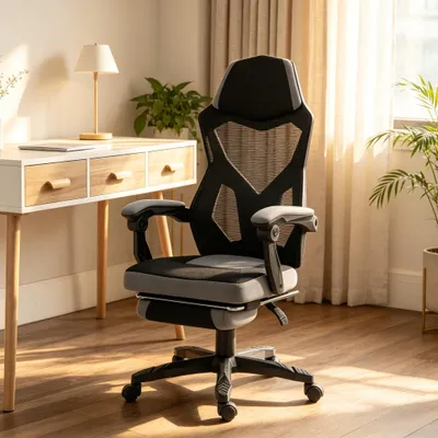 Obrázok produktu pre Ergonomická herná stolička, vysoké operadlo, otočná kancelárska stolička, počítačová stolička (iba počítačová stolička) – čierna + sivá