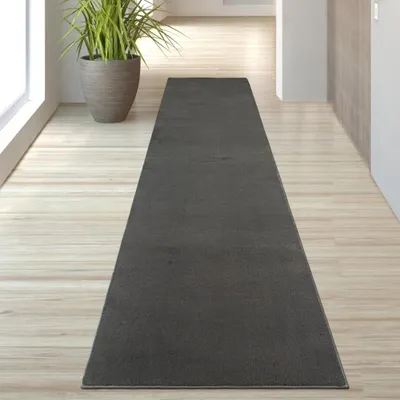 Image de Anthracite Tapis doux décoratif facile d'entretien idéal pour une maison élégante Taille - 80 x 300 cm