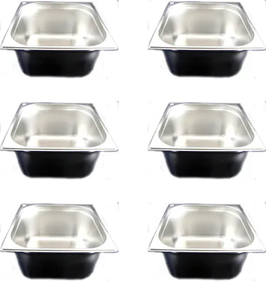 Produktbild von AcMax  6 Stück GN 2/3 Gastronormbehälter GN-Behälter Edelstahl  12,5 Liter tief 200mm Gastronorm
