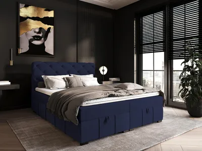 Produktbild von Boxspringbett CINDY 180x200 mit Bettkästen und Topper | Doppelbett| Bonell-Matratze| Polsterbett| Bett| Bettgestell| Schlafzimmer- Dunkelblau
