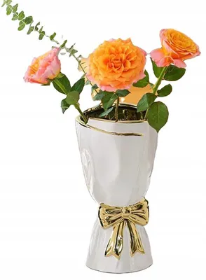 Produktbild von Vase Goldschleife Weiße keramische Handwerksdekoration 20 cm