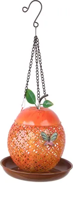 Produktbild von Dehner Natura Futterstelle Manzana für Wildvögel, inkl. Aufhängevorrichtung, Ø 18.5 cm, Höhe 43 cm, Metall, orange