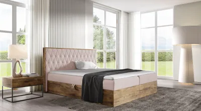 Produktbild von Kontinentales Bett 160x200 CHANTELLE 6 - Wotan Eiche / Rosa + GRATIS Matratzenauflage