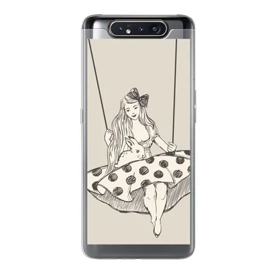 Produktbild von MuchoWow® Handyhülle Schutzhülle Hülle für Samsung Galaxy A80 Mädchen in gepunktetem Kleid mit Kaninchen Silikon Softcase Handy Hülle - Schutzdeckel