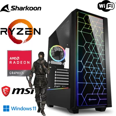 Immagine prodotto di PC da gioco - Ryzen 5 5600G 6x 4,4GHz - 8GB di RAM DDR4 - 512 SSD M.2 - case SHARKOON RGB con vetro temperato - WLAN