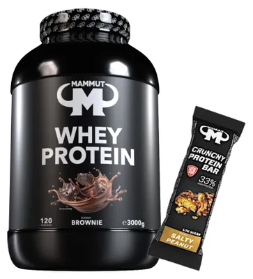 Produktbild von Mammut Nutrition - Whey Protein 3000 g Dose - 120 Portionen Eiweiß + GRATIS Protein Bar (Salty Peanut), Geschmack: Brownie