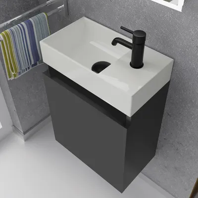 Produktbild von Alpenberger Gäste WC Waschbecken mit Unterschrank 45 cm | Badezimmerschrank Schmal | Badmöbel Set Waschplätze für Kleine Bäder | Waschbeckenunterschrank