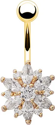 Produktbild von Frauen Strass Blume Bauchnabel Nabel Ring Bar Körper Piercing Schmuck Charme-Gold und Weiß