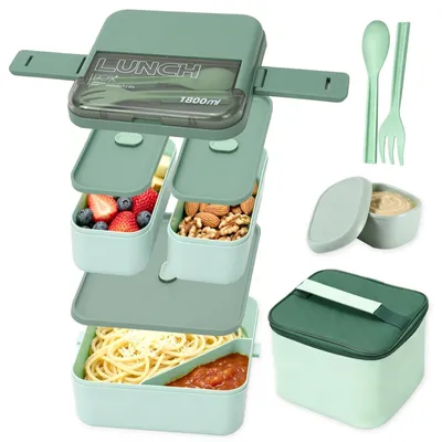 Immagine prodotto di Omgoods - Contenitore per il pranzo riutilizzabile con isolamento termico e 3 scomparti