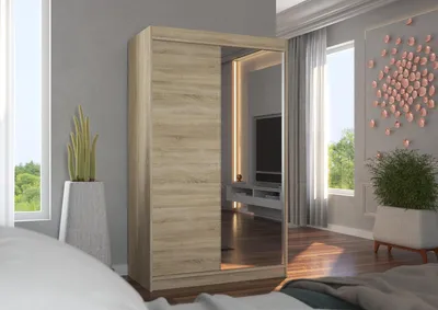 Obrázek produktu pro Šatní skříň s posuvnými dveřmi 120 cm EABRIA - dub sonoma