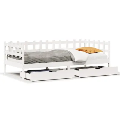 Image de Lit de jour et tiroirs sans matelas blanc 80x200 cm bois massif