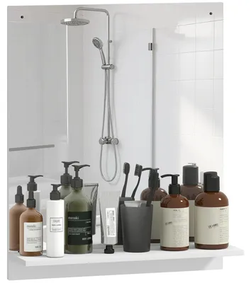 Image de Miroir de salle de bain 50 x 60 cm - Miroir mural avec étagère - Idéal pour la salle de bain, l'entrée et le couloir - Blanc