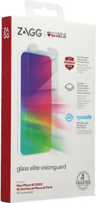 Produktbild von InvisibleShield Glass Elite VisionGuard, Apple, iPhone SE (3rd & 2nd Gen), Trockene Anwendung, Staubresistent, Schlagfest, Kratzresistent, Transparent, 1 Stück(e)