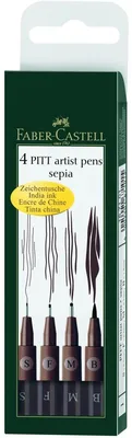 Image de Faber Castell FC-167101 Tekenstift Faber-Castell Pitt Artist Pen 4-delig Etui Donker Sepia