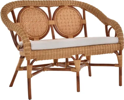 Produktbild von KRINES HOME Zweisitzer Rattanbank Medaillon Wintergarten 2er Küchenbank Natur Rattan Bank Küchenbank (Zweifarbig)