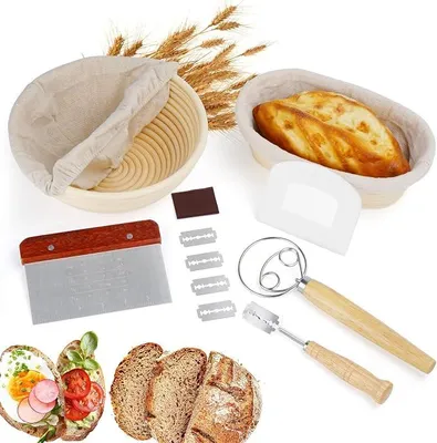 Imagen del producto de Conjunto de cestas de fermentación para pan, 22,9 cm (redonda) y 25,4 cm (oval), cestas de fermentación para masa madre, set para hornear pan de masa madre, pequeñas cestas de fermentación para pan tipo "banneton", set de regalo