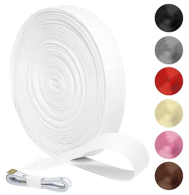 Produktbild von Webband, Tassenband, Polypropylen - 25 mm x 20 m - Weiß - Rutschfest, wasserdicht, geeignet für Rucksäcke und Hundeleinen