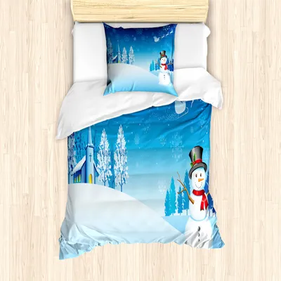 Produktbild von ABAKUHAUS Weihnachten Mantele, Schneemann-Winter Stars, Milbensicher Allergiker geeignet mit Kissenbezügen, 135 cm x 200 cm - 80 x 80 cm, Blau Weiss