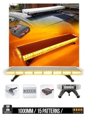 Zdjęcie produktu dla Wydajna lampka ostrzegawcza awaryjna 98 cm, 72 diody LED, migająca lampka ostrzegawcza kopułkowa LED, listwa LED 12–24 V z 15 trybami pracy, kolor żółty, do zastosowań drogowych